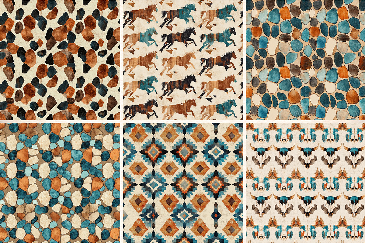 Western Watercolor Seamless Pattern, a Pattern Graphic by Digital Artistic99 (Photo 2 of 8)