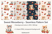 Sweet Meowberry Patterns & Clipart, an Animal Illustration by GoldmoonUA (Thumbnail 1 of 5)