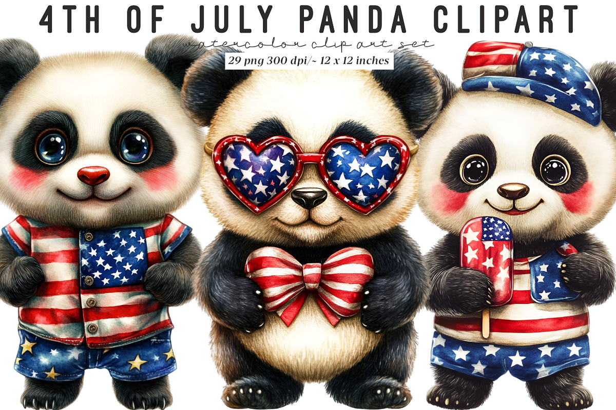 4th Of July Panda Sublimation Png, an Illustration by SinaCreation (Photo 1 of 9)