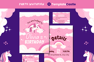 Unicorn Birthday Invitation Canva