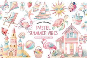 Pastel Summer Vibes Clipart Bundle, a Seasonal Illustration by TatiMockup