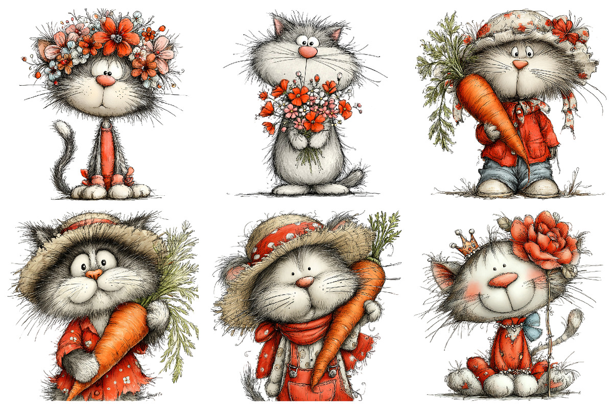 Whimsical Cat Clipart, an Illustration by Design Market (Photo 4 of 5)