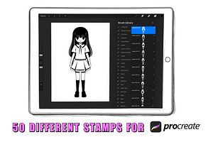 50 Anime Girl Procreate Stamps Brush