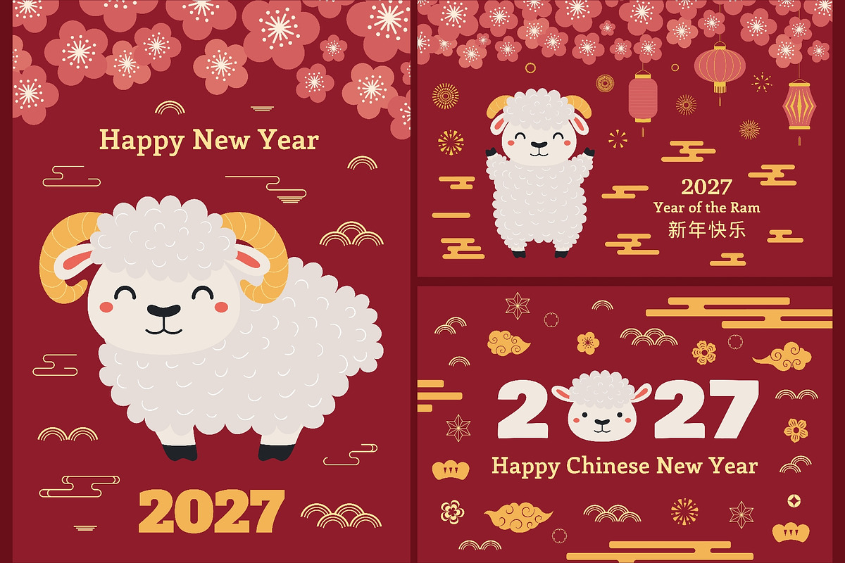 2027 Lunar New Year cute ram, sheep, a Seasonal Illustration by sceptical cactus (Photo 2 of 3)
