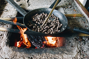 Roasting cocoa beans in the Cuyabeno Amazon Reserve, Ecuador, a Food & Drink Photo by GoodGoods