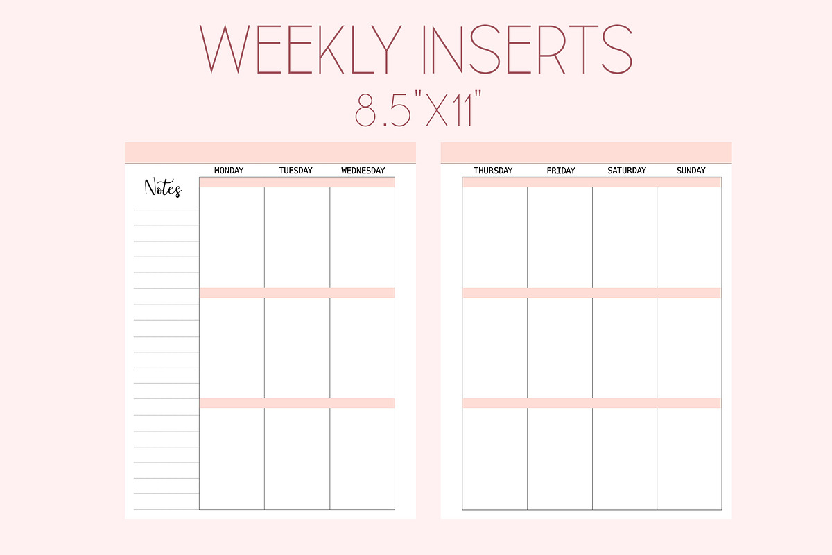 Weekly Planner Inserts 8.5x11 Pink, a Stationery Template by EasyLifePlanners (Photo 1 of 3)