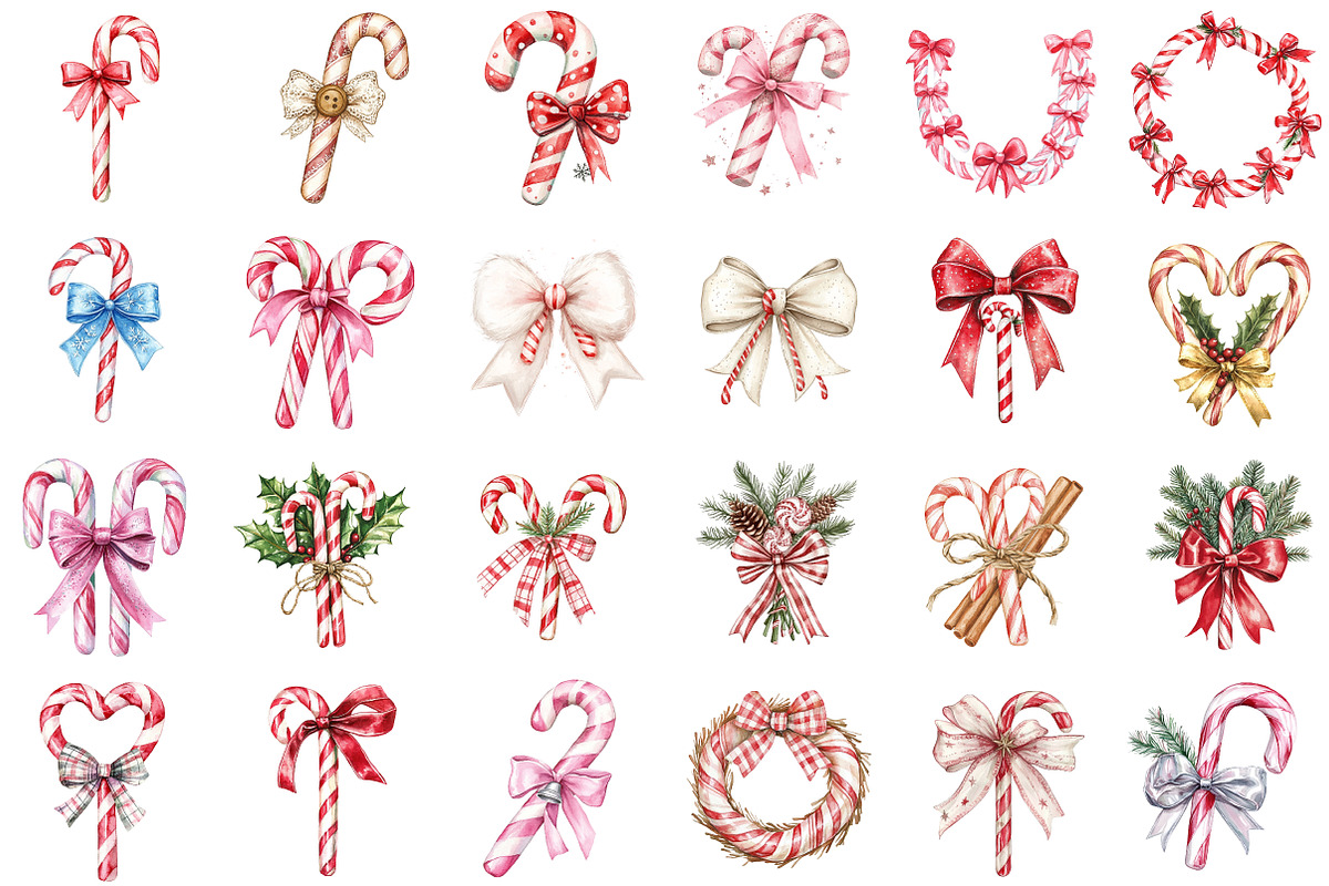 Christmas Candy Cane Bows Clipart, an Illustration by Sublimation Artist (Photo 2 of 6)