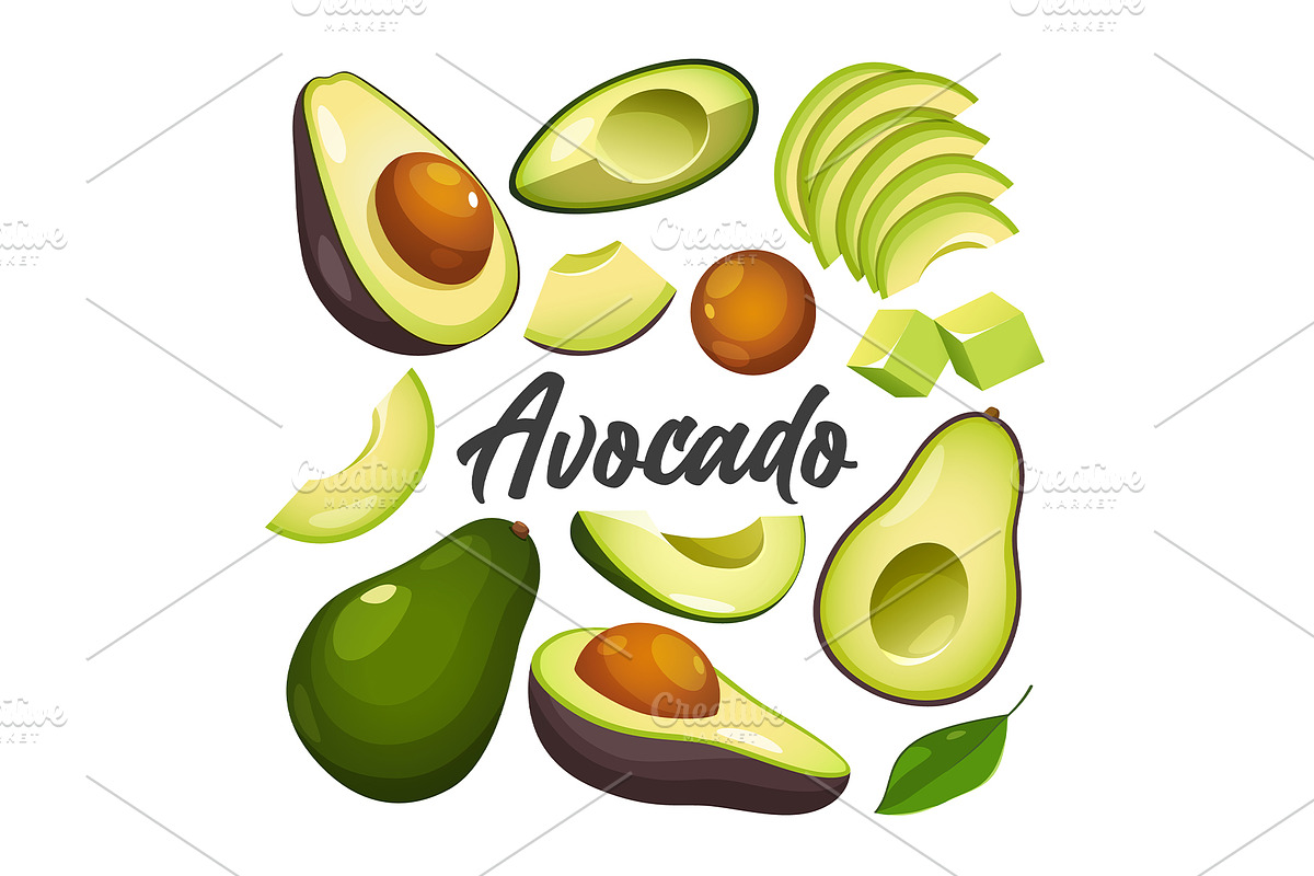 Set ofavocado fruit, a Food Illustration by Elen_Art