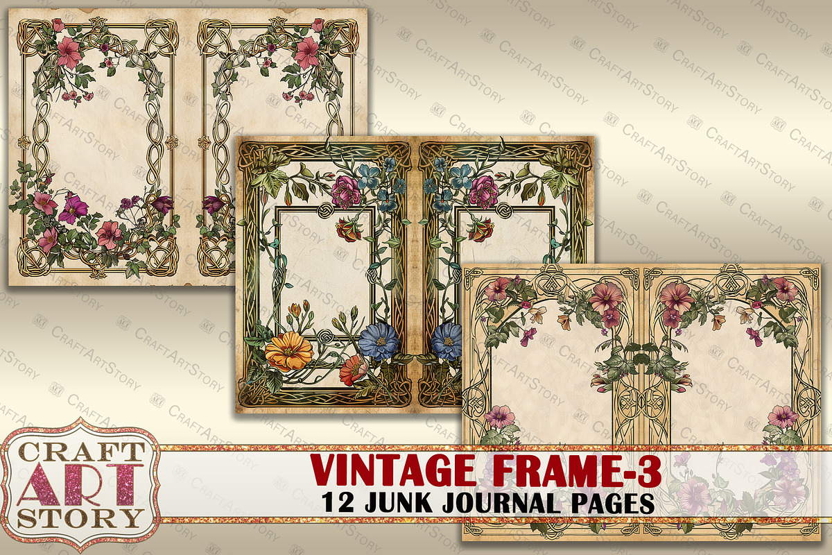 Borders frame Junk Journal Pages-3, a Decorative Illustration by ...