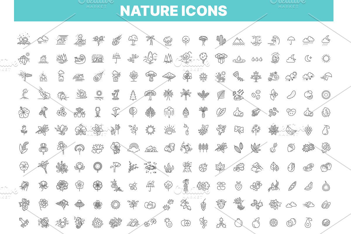 Line Nature Icons Set, an Outline Icon by Tettygreen (Photo 3 of 16)