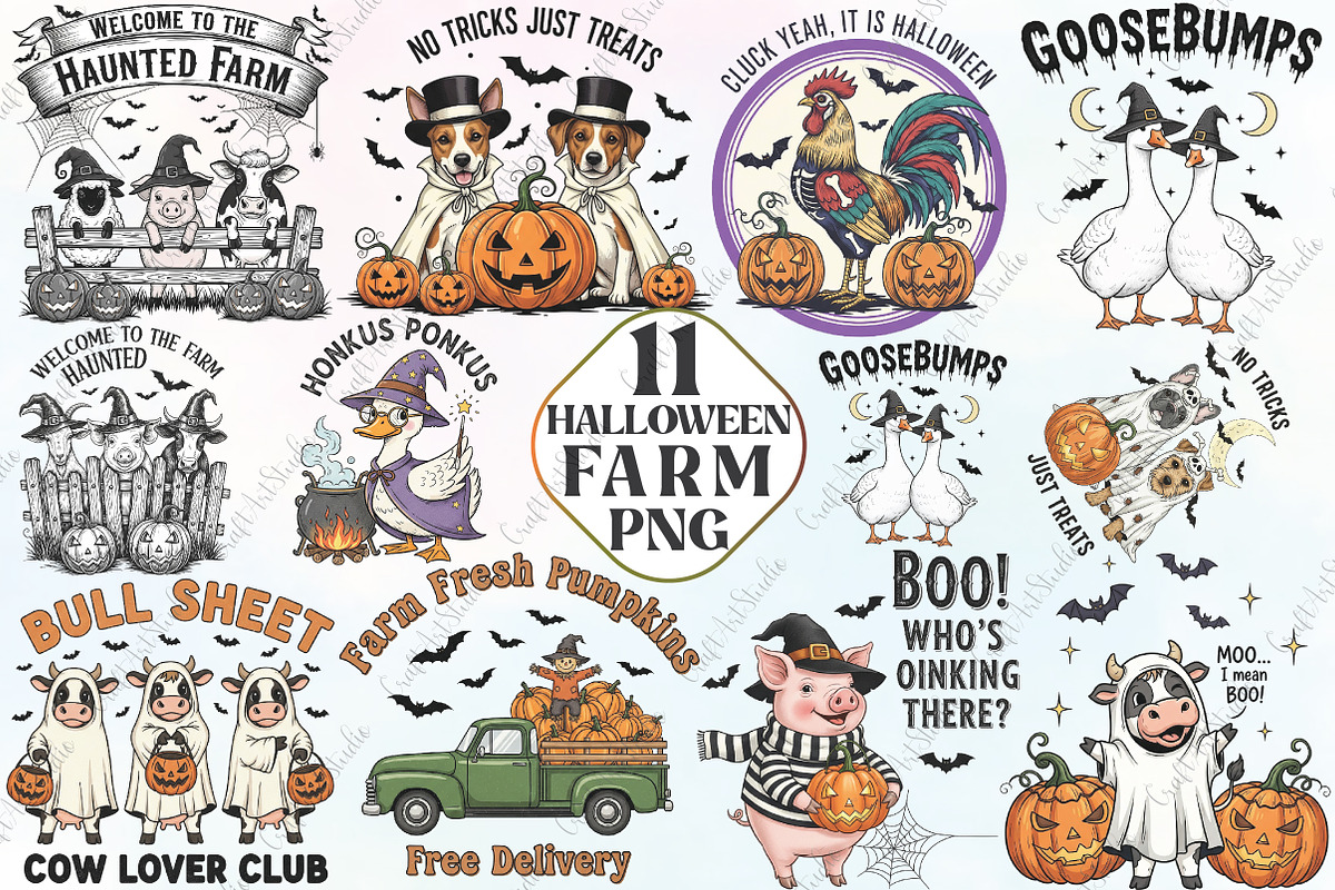 Vintage Halloween Farm PNG Bundle, an Illustration by CraftArtStudio (Photo 1 of 6)
