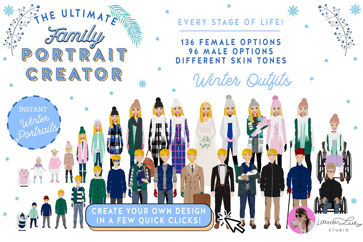 Portrait Creator Winter Family, a Person Illustration by Lauren Lesley Studio (Photo 2 of 17)