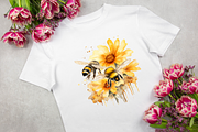 Bee and Flowers Watercolor clipart, an Object Graphic by Regulrcrative (Thumbnail 6 of 7)