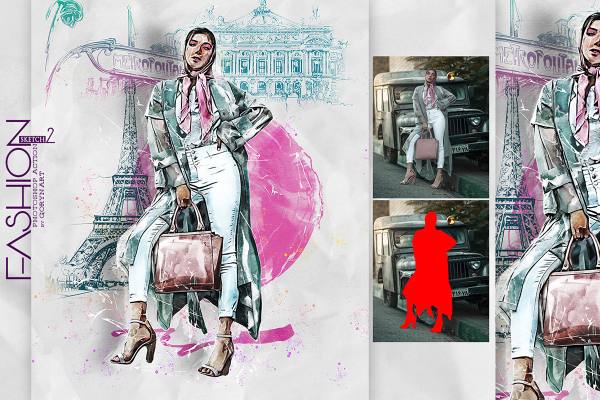 Fashion Sketch 2 Photoshop Action, an Action Add-On by GorynArt (Photo 4 of 11)