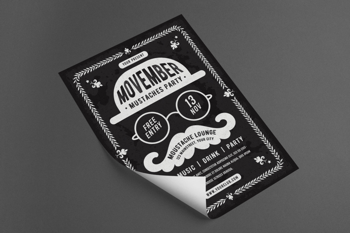 Movember Mustache Party Flyer Set, a Flyer Template by monogrph (Photo 2 of 4)