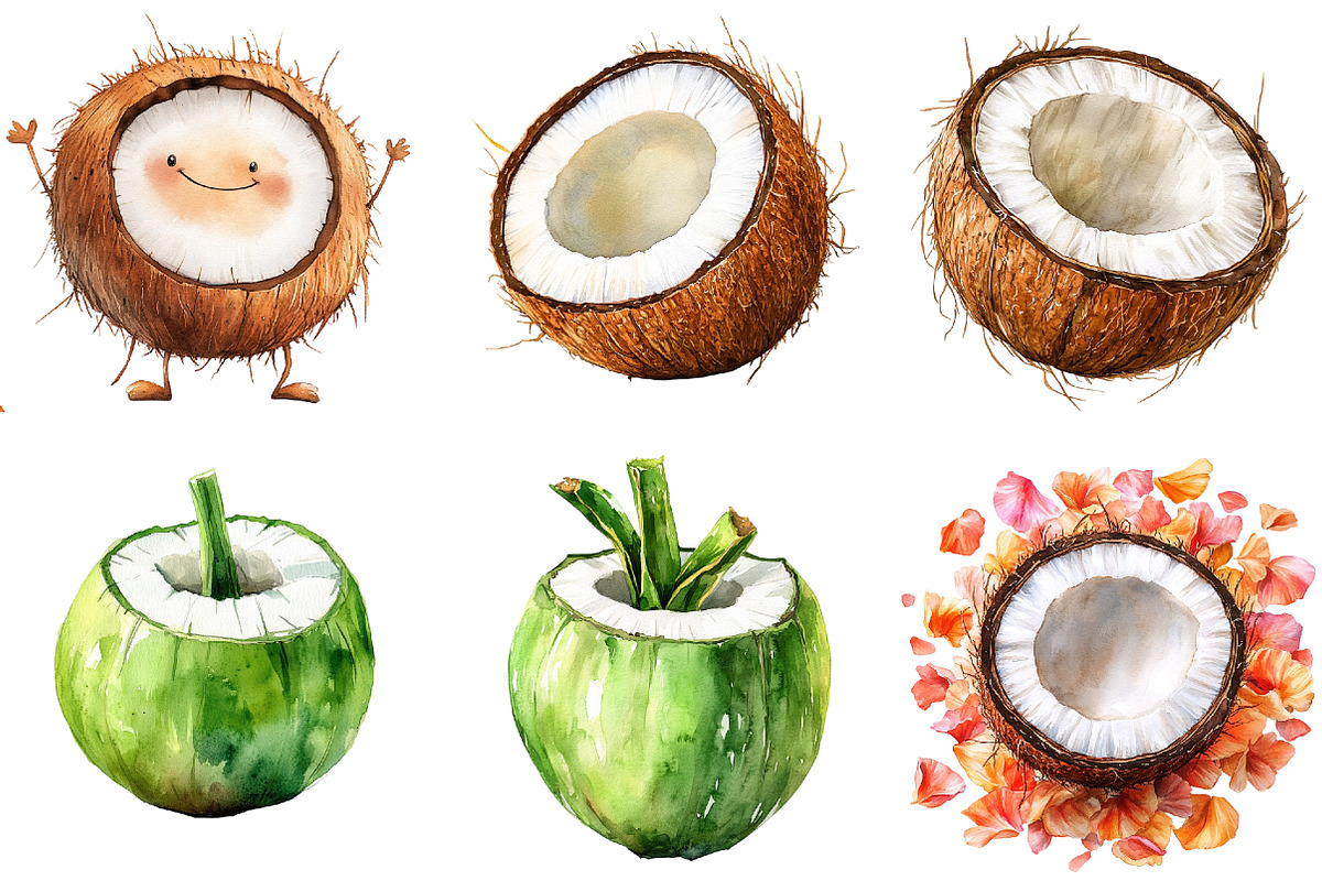 Summer Coconut Clipart Bundle, an Illustration by Pixels.Craft (Photo 2 of 7)