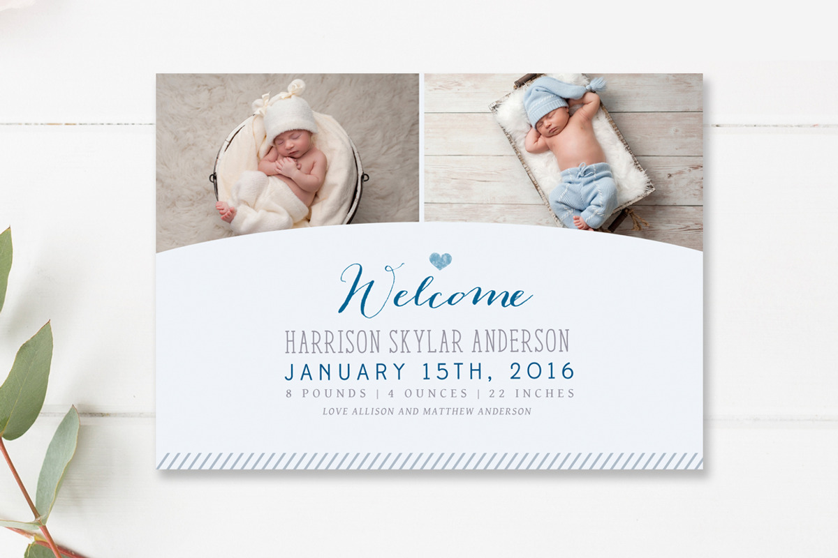 Modern Birth Announcement Template, a Card Template by By Stephanie Design