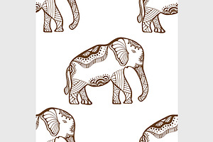 Seamless Pattern With Elephant.