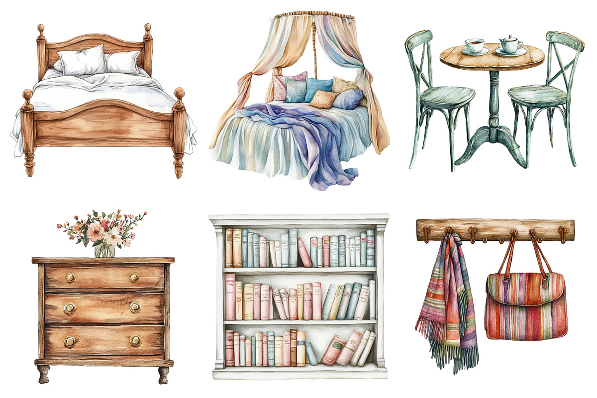 Watercolor Furniture Clipart Bundle, an Illustration by Daily.Designs (Photo 3 of 5)