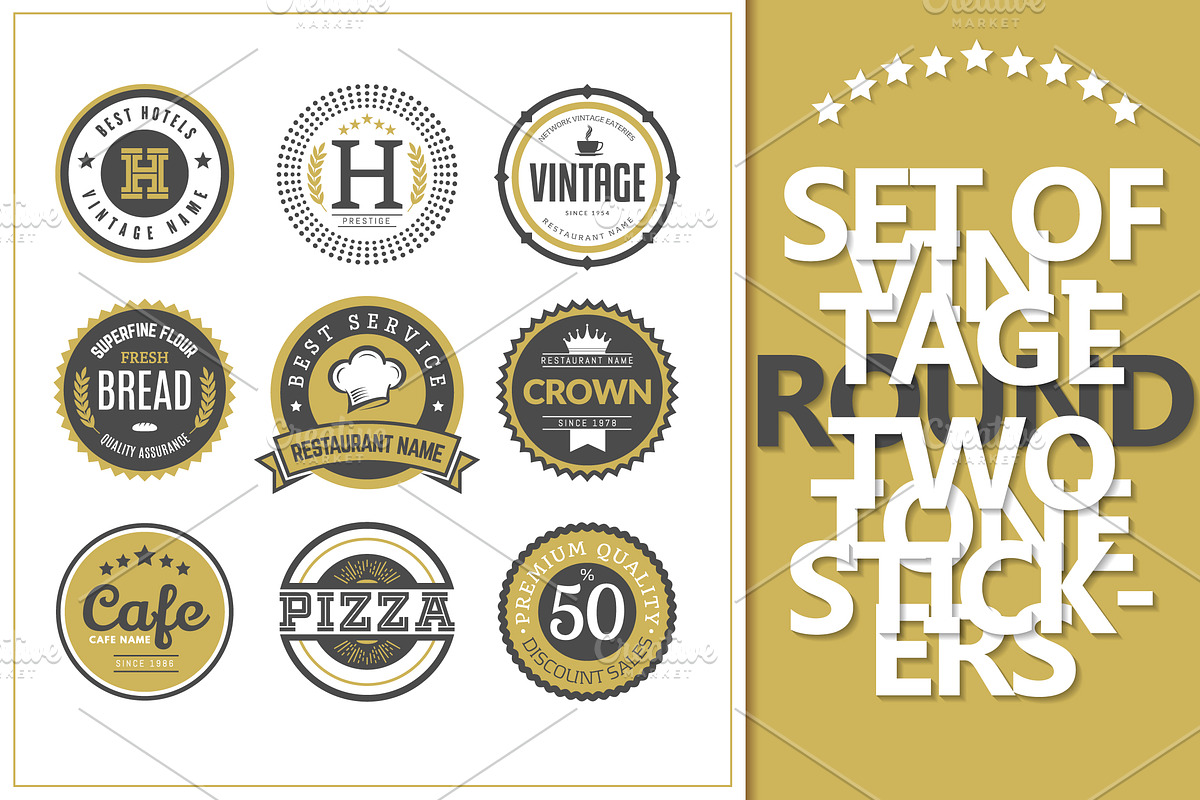 Set of vintage round stickers., an Object Graphic by Vetka