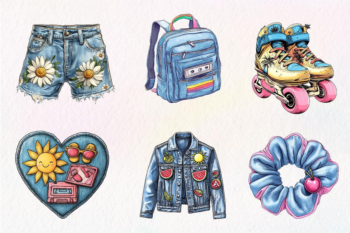 1990 Denim Summer Clipart, an Illustration by CreationArt (Photo 3 of 5)
