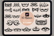 Procreate stamps, Masquerade mask, a Brush Add-On by TaKong Magics (Thumbnail 1 of 4)