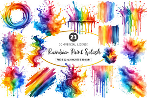 Watercolor Rainbow Paint Splash PNG, an Illustration by SinaCreation