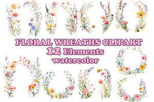 Watercolor floral wreaths clipart