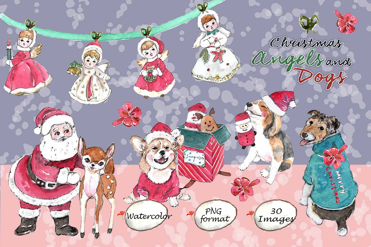 Christmas Angels & Dogs Clipart, an Illustration by VianneArt (Photo 1 of 7)
