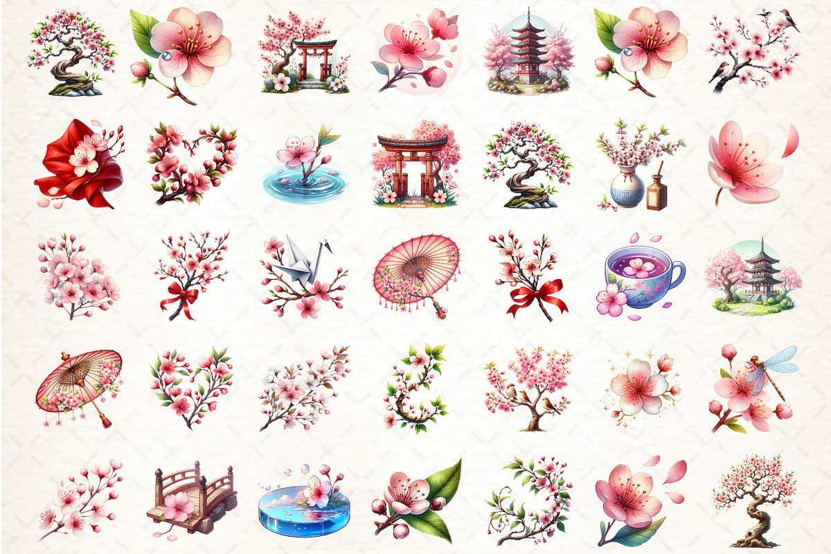 Japanese Cherry Blossom Clipart, an Illustration by DreamCafeArt (Photo 2 of 7)