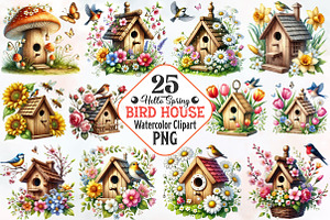 Spring bird house clipart, an Illustration by RobertsArt