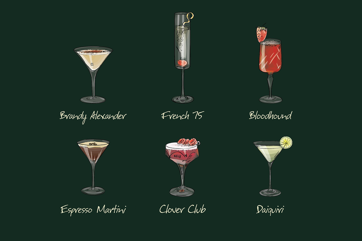 Cocktail set 2. Vector illustrations, a Food Illustration by Svitlo illustrations (Photo 4 of 4)