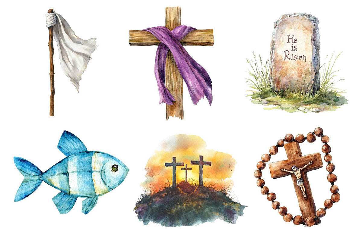 Christian Easter Watercolor Clipart, an Illustration by Dream Creation (Photo 3 of 6)