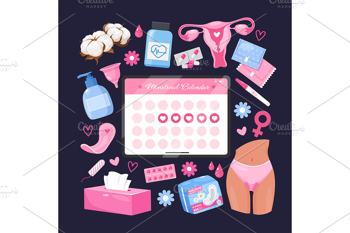 Menstrual Cycle icons collection, a Healthcare Illustration by Elen_Art