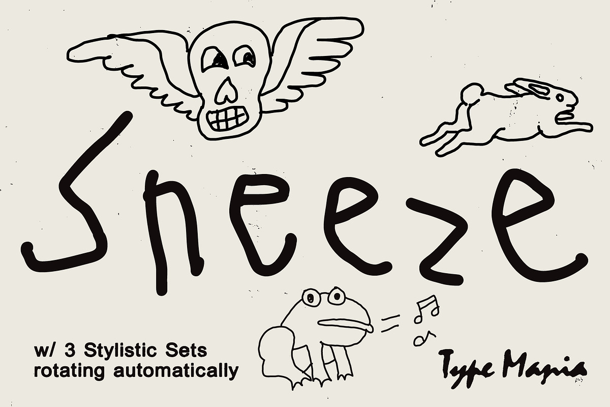 Sneeze TM – True Scribble, a Handwritten Font by Type Mania (Photo 1 of 11)