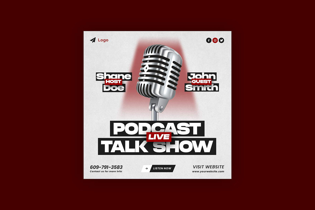 Podcast Social Media Post Bundle, a Social Media Template by Saman Osama (Photo 5 of 12)