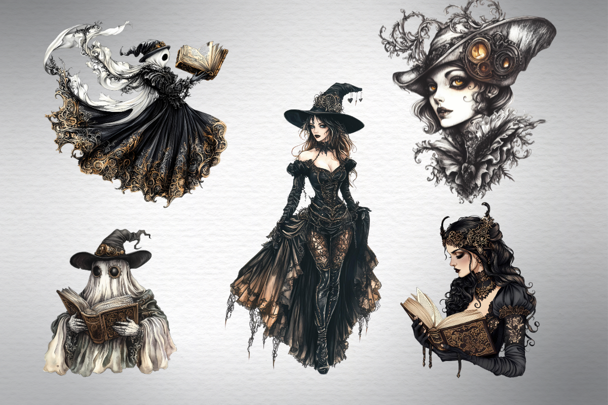 Reading ghost and Victorian witch, an Object Graphic by Invite to Clipart (Photo 2 of 7)