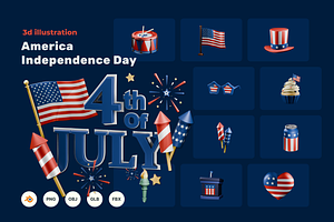 America Independence Day 3d icons