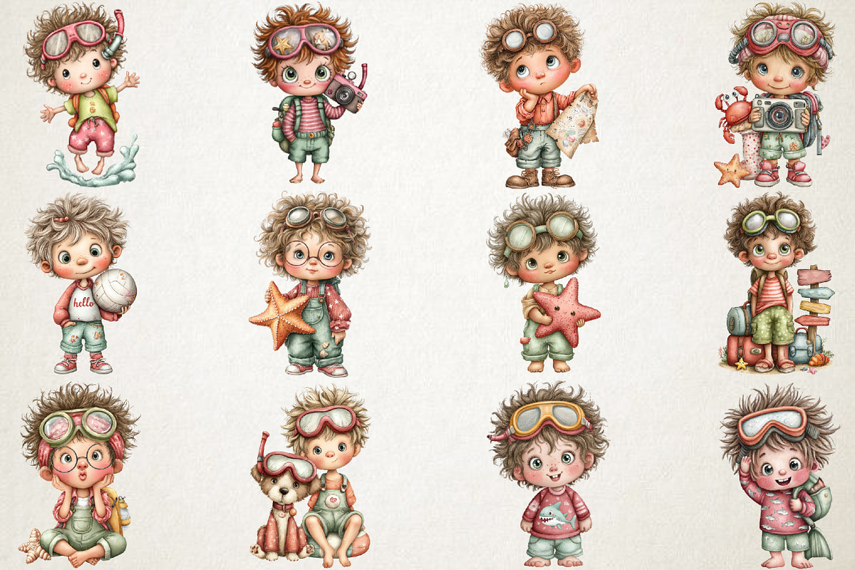 Whimsical Boy Snorkel Summer Clipart, an Illustration by RobertsArt (Photo 3 of 5)