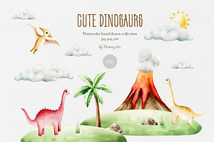 Cute dinosaurs|watercolor collection, an Animal Illustration by Navenzeles