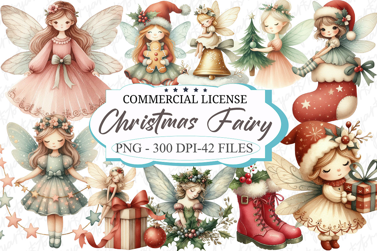 Fantasy Christmas Fairy Clipart, an Illustration by designcity5 (Photo 1 of 5)