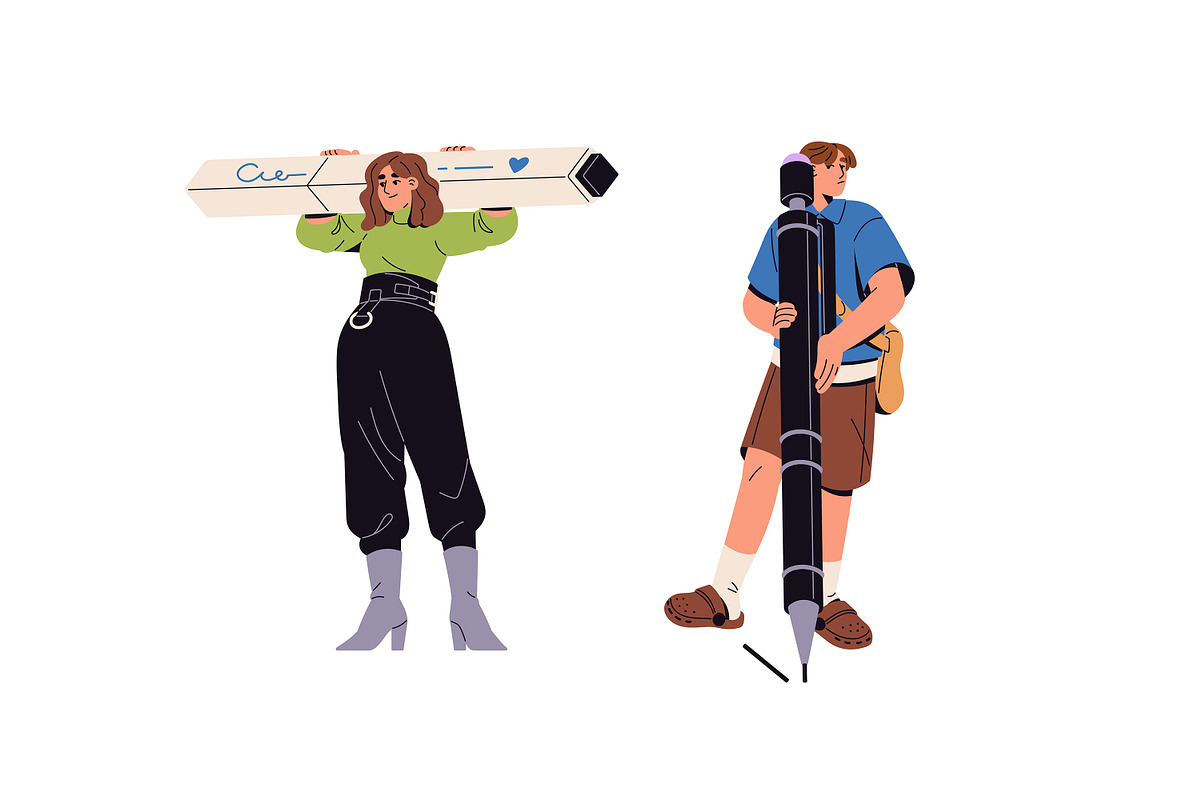 Tiny people with big pens, pencils, a Person Illustration by PaperTrident (Photo 7 of 9)
