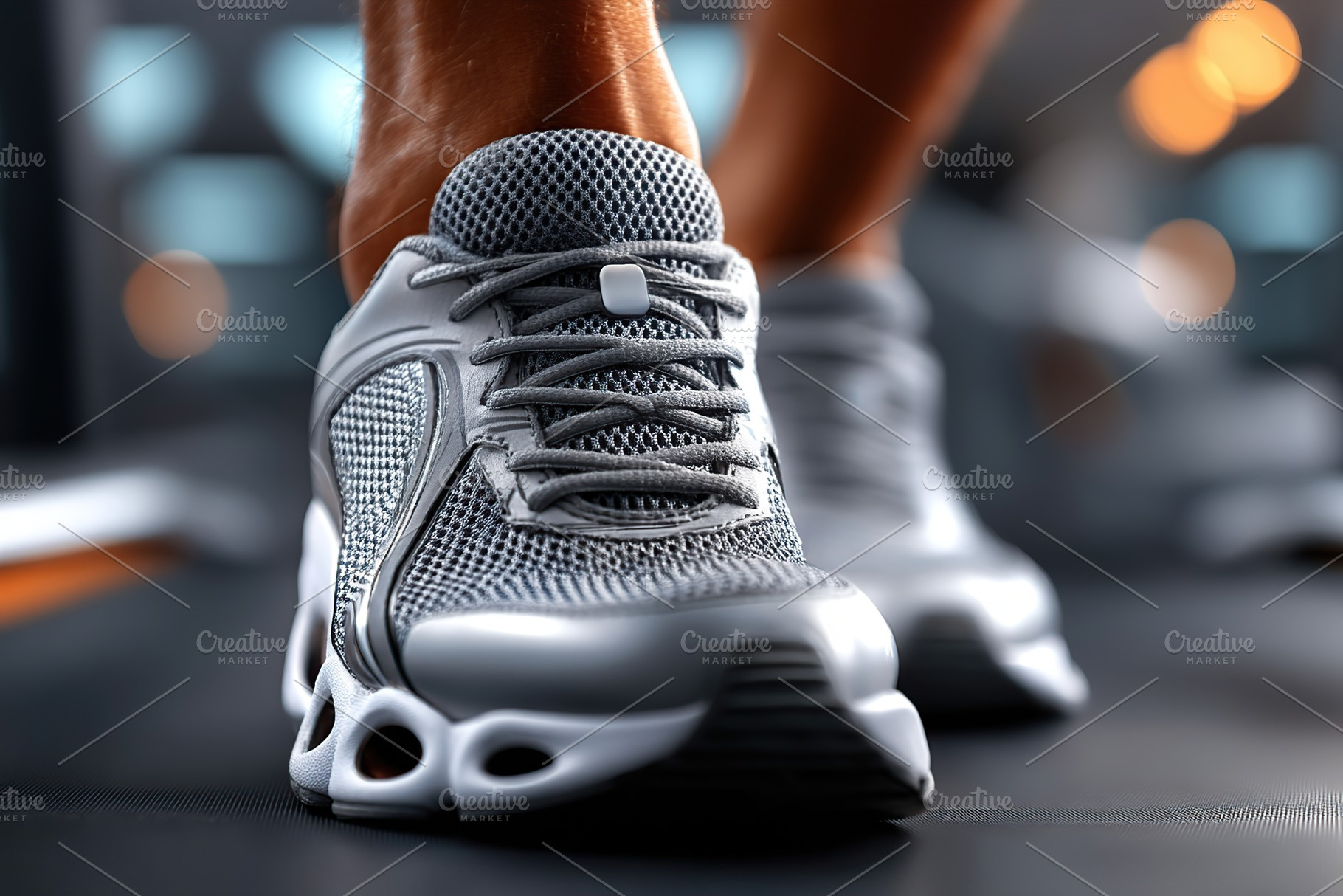 Feet in running shoes prepare for a workout on a treadmill at a gym, a Sports & Recreation Photo by AlyaAnd