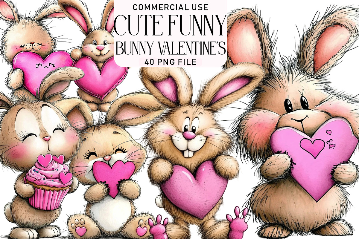 Cute Funny bunny Valentine's Day Cli, an Illustration by Daily.Designs (Photo 1 of 5)