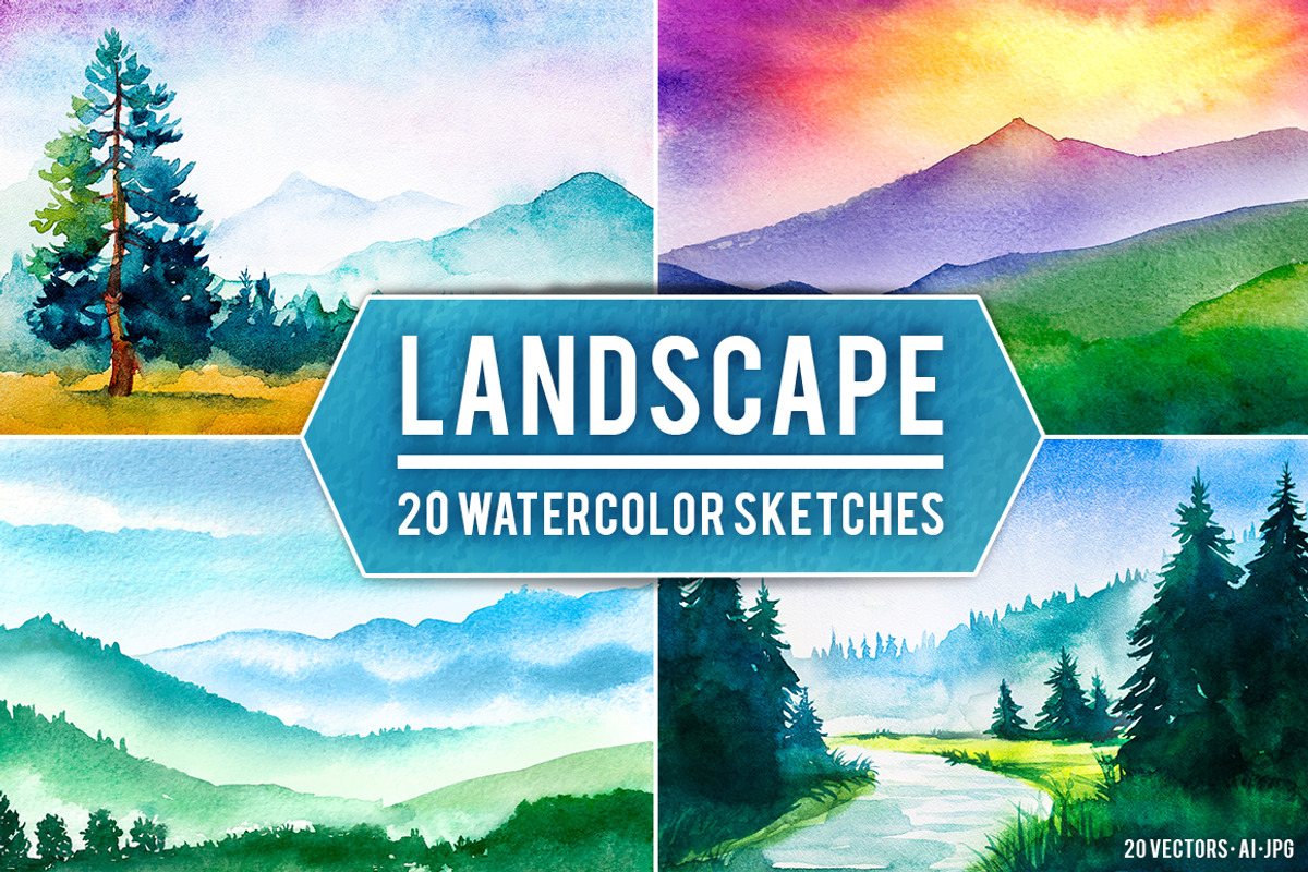 Landscape. Watercolor sketches., an Illustration by AlexGreenArt (Photo 1 of 6)