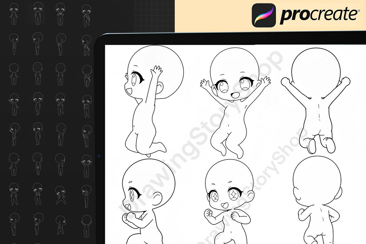 500+ Procreate Chibi Female Figure, a Brush Add-On by DrawingStoryShop