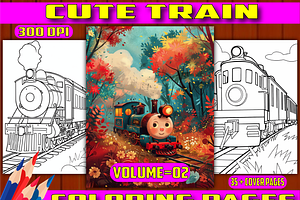 165 Cute Train Coloring Pages Vo2, a Transportation Illustration by BrandlyTemplate