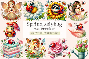 Spring Clipart, Ladybug Clipart, a Seasonal Illustration by DreamArtGraphic