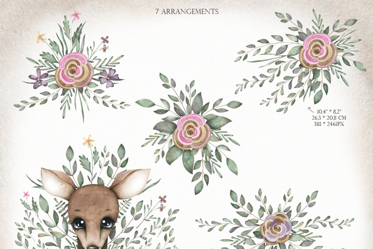 Watercolor deer set, an Animal Illustration by OrangePeafowlArt (Photo 4 of 12)