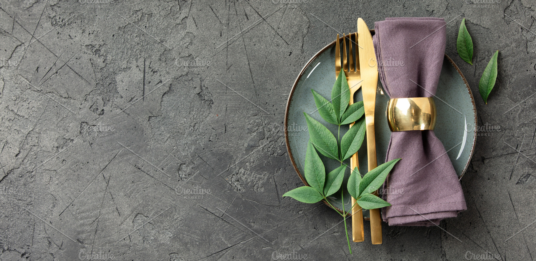 Elegant Culinary Flat-Lay Collection with Gold Cutlery, Vintage, a Food & Drink Photo by Natalia Klenova's Shop